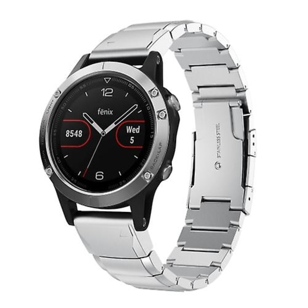 Til Garmin Fenix 5 22mm Skildpadde Skal Rustfrit Stål Urrem EUM Sliver