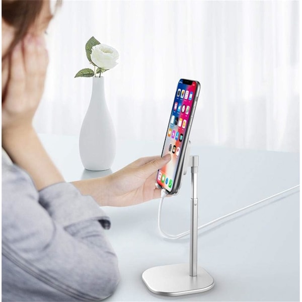 Puhelinteline, tablettiteline, universaali monikulmainen alumiiniteline, teleskooppinen säädettävä teline 4,7-13 tuuman iPhone-, Samsung-, iPad- ja Kindle-laitteille