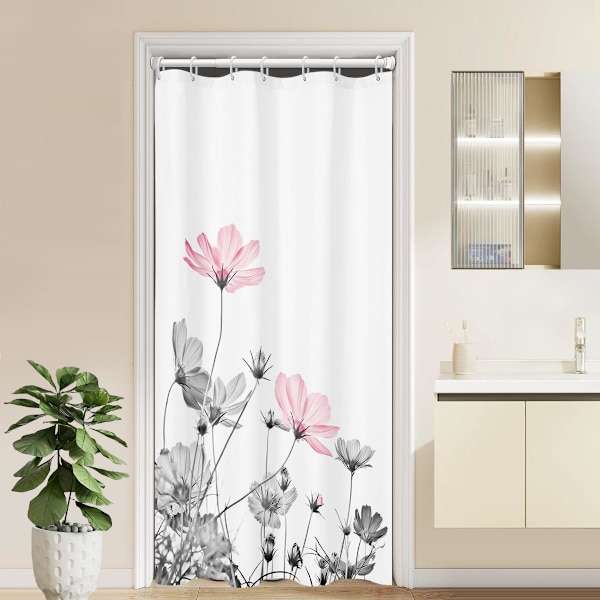 Pink Grå Bruseforhæng - Elegant Blomster Små Badeværelse Dekoration
