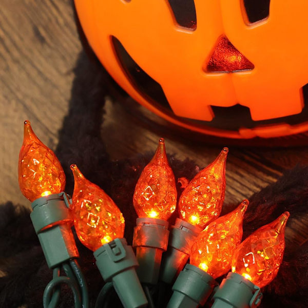 Orange Halloween ljusslinga 19ft, 70 LED C5 julbelysning för inomhus- och utomhusbruk, ETL-certifierad perfekt för Halloween, Thanksgiving,