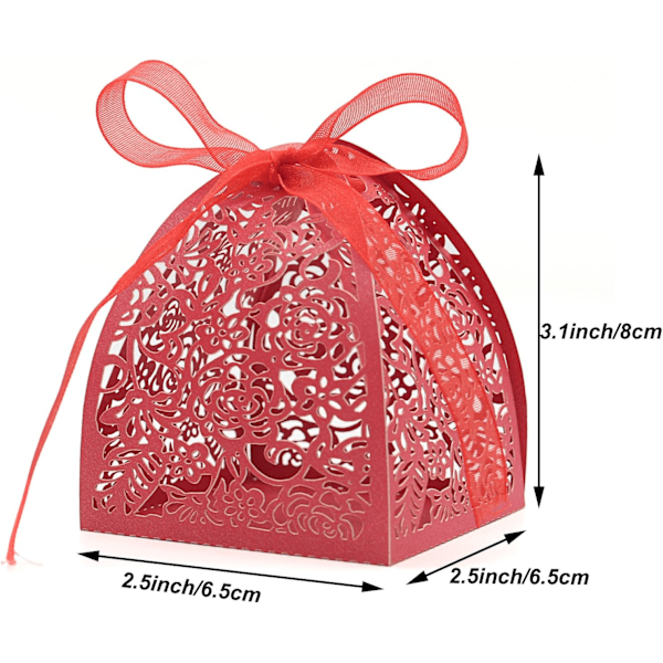 Set med 100 laserskurna godisaskar i form av rosor. Presentaskar 2,5\" x 2,5\" x 3,1\". Presentförpackningar Bröllopsdusch Jubileumsfest Bröllopsfavorit (100.Röd)