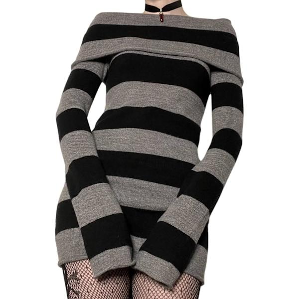 Strikke Minikjole - Off Shoulder Punk Gotisk Langærmet
