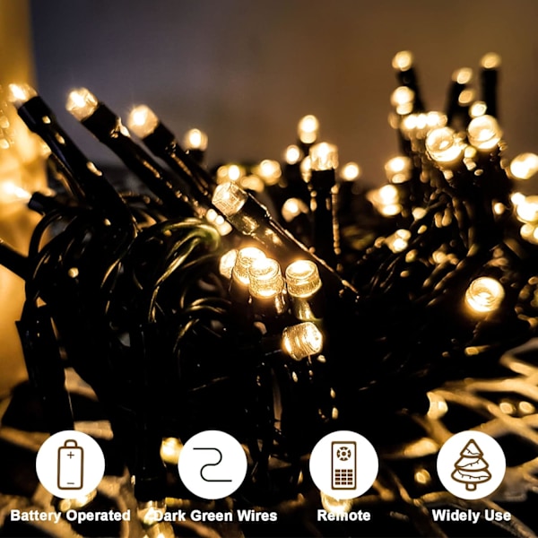 4-pack batteridrivna ljusslingor, vardera 16,5 fot 50 LED-ljusslingor mörkgrön tråd med fjärrkontroll timer 8 lägen ljusslingor för sovrum varma