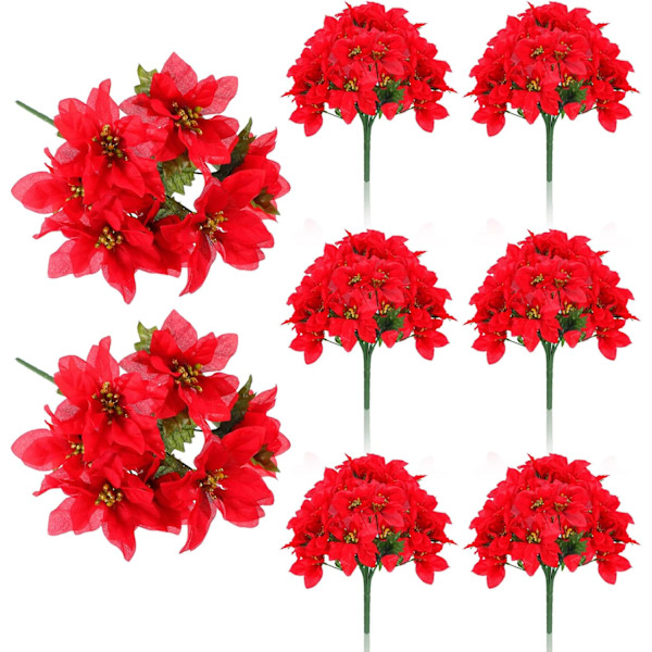 7 Huvuden Jul Konstgjorda Julstjärna Blommor Faux Julstjärna Buske Buketter