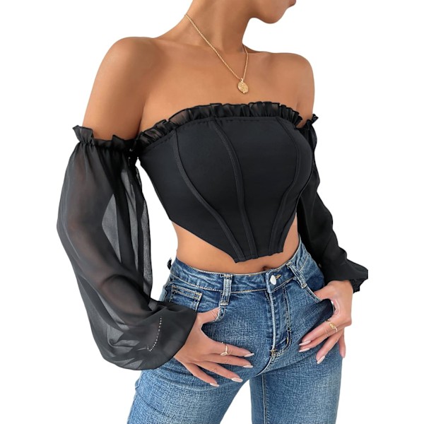 Kvindernes langærmede Crop Top Tee med firkantet halsudskæring
