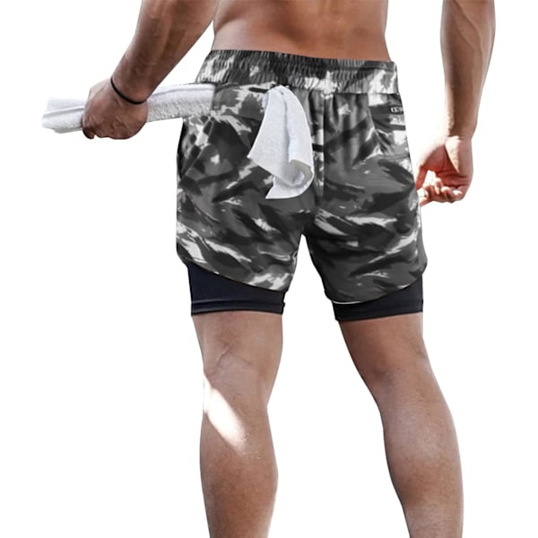 Löparshorts för män, träningsshorts för män, 2-i-1 Stealth-shorts, 7 tum