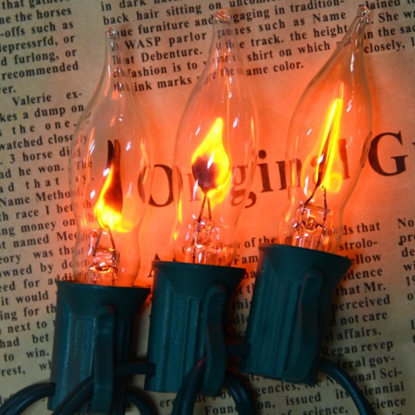 Ljus - Flimrande flamslingor, 12,8 fot C7 Retro Halloween-ljus inomhus utomhus, Twinkle Flame String Lights med 12 st E12-baserade flammor