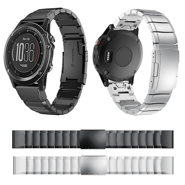 Til Garmin Fenix 3 26mm Skildpadde Skal Rustfrit Stål Urrem FJB Black