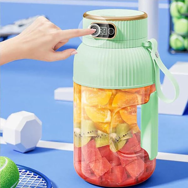 Juicing Kop, Bærbar Juicing Kop med Digitalt Display, Frugt Blender Juicer, Milkshake og Smoothie, Trådløs Bærbar Blender Genopladelig (Grøn)