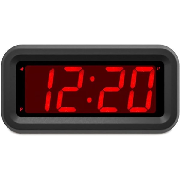 Digital väckarklocka endast batteridriven, LED-stor display, 2-nivåers ljusstyrkedimmer, 4 AA-batterier håller klockan igång i mer än 12 månader, svart