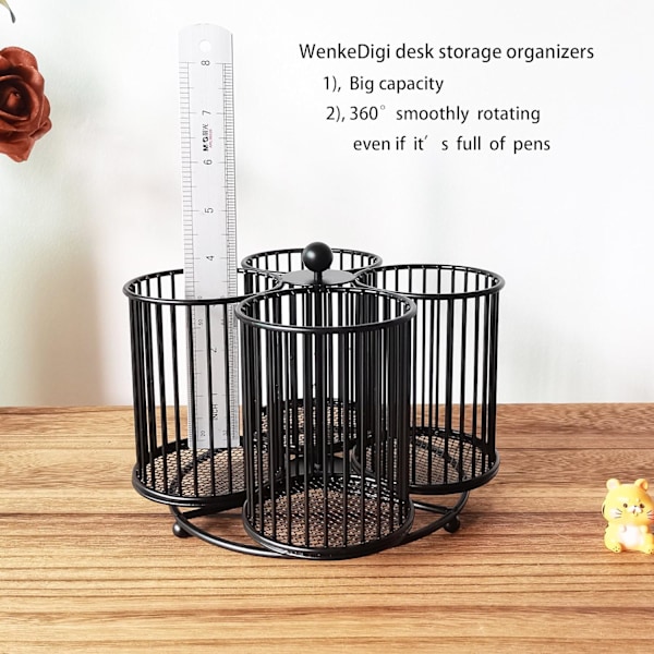 Blck ncil Holder Orgnizer ,30 Rotting n Holder for Desk Orgnizer ,Strong Metl 4 Cups Lrge Cpcity Desktop Sttionery Orgnizer for Black