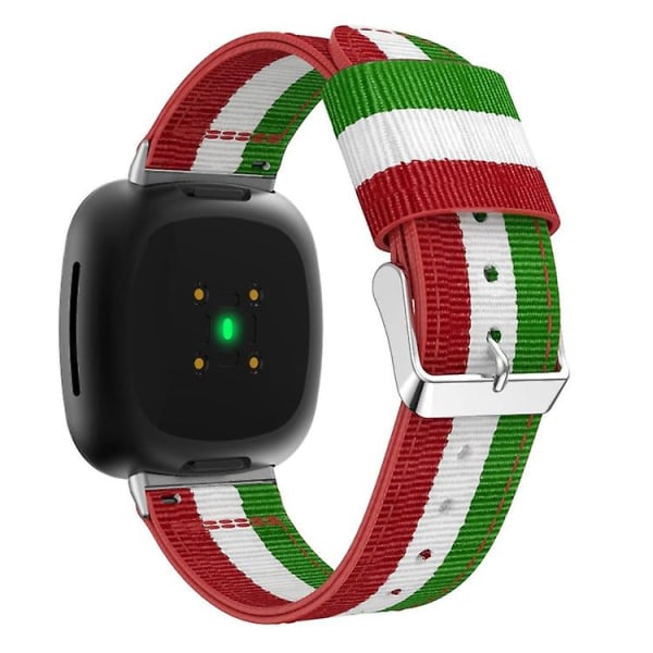 For Fitbit Versa 4 / Sense 2 Universal Stripe Nylon Watch Band HKM Red White Green