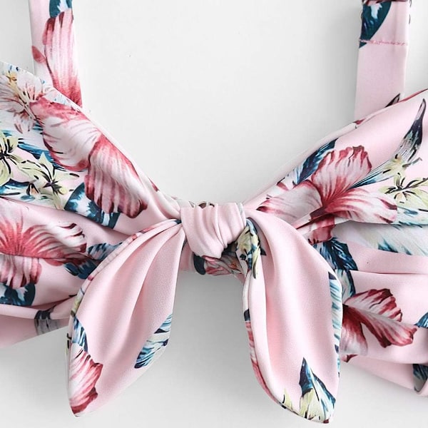 Kvinnors breda remmar knyta knut flätad blommig bikini set tvådelad baddräkt (A-