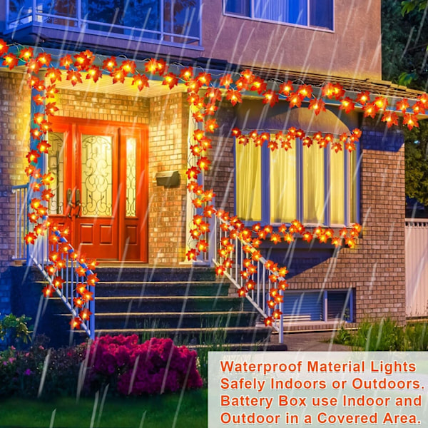 5 pak Ahornblad Fall Garland Lyskæder, Efterårsindretning 50 Ft/100 LED Forstørrede Efterårsblade Fall String Lights Vandtæt Batteridrevet orange Rød
