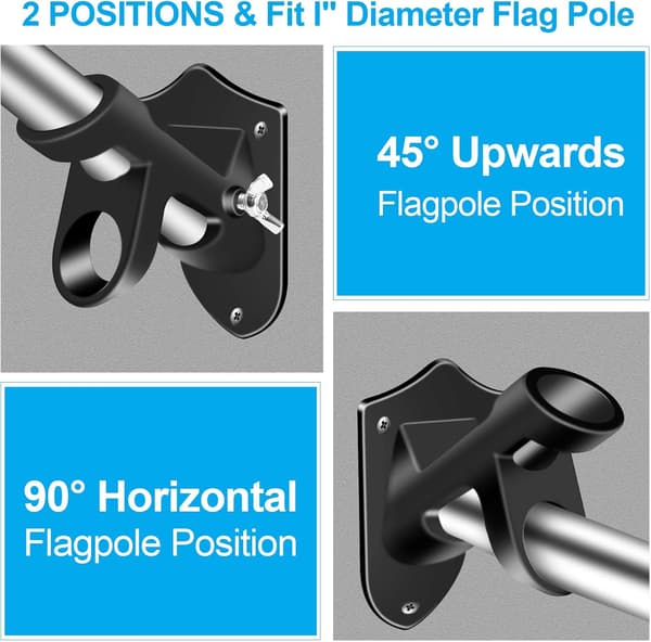 Flaggstångshållare, BONWIN 1\" Flaggstångsfäste med hårdvara för husväggmontering, 1\" innerdiameter, två positioner & aluminium