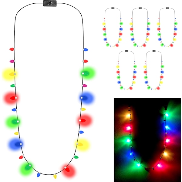 Lysende LED julelys-kjede - 10 minipærer / 4 farger