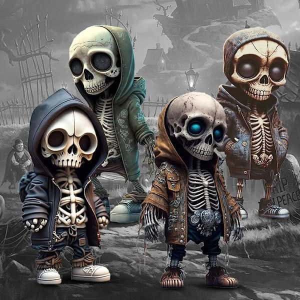 Seje skeletfigurer, unikke skelet harpikshåndværk ornament livagtig kranie statue, sød statue skelet ornamenter mindesmærke, unik 4stk