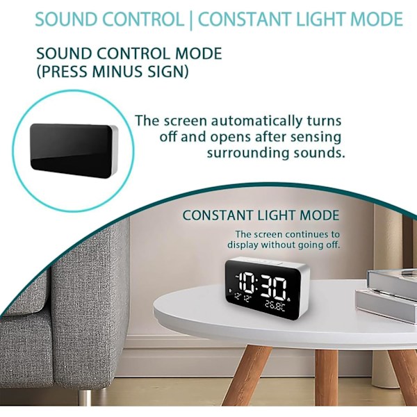 Digital Timer Alarmklocka, Stor Visuell Köksnedräkningstimer, Snooze Vibrations- och Hög Musiklarm, Sovrum Kalender Temperaturdisplay, Vit