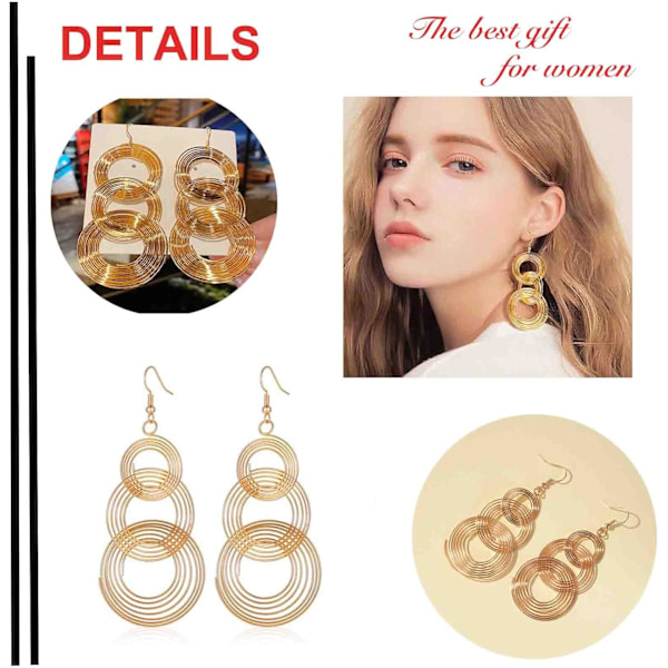 Långa 70-tals disco-statementörhängen - Guld Multi-layer Hoop Dangle Örhängen