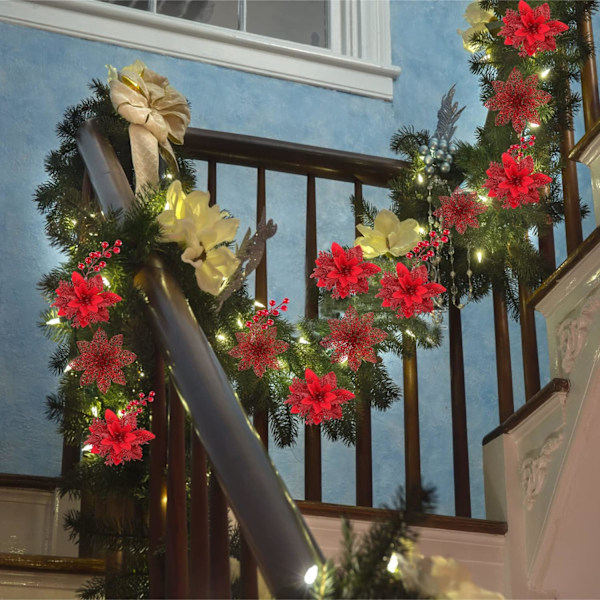 18 PCS Juletrær Julestjerne Dekorasjoner - Kunstige Blomster Sett