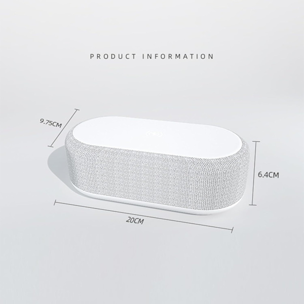 Bluetooth-højttaler med trådløs opladning, dobbelt vækkeur, 3 niveauer lysstyrke, sengelampe, digitalt ur 12/24 timer, 6 i 1 trådløs opladningsstation