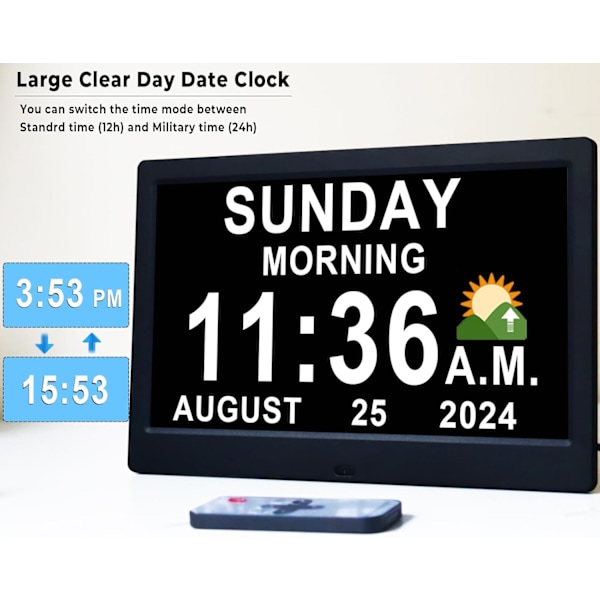 11,5 '' Ultra Stor Digital Klocka med 19 Larm & 20 Anpassade Påminnelser, Auto DST & Dimning Klocka för Vägg och Bord, Kalender Klocka för Seniorer