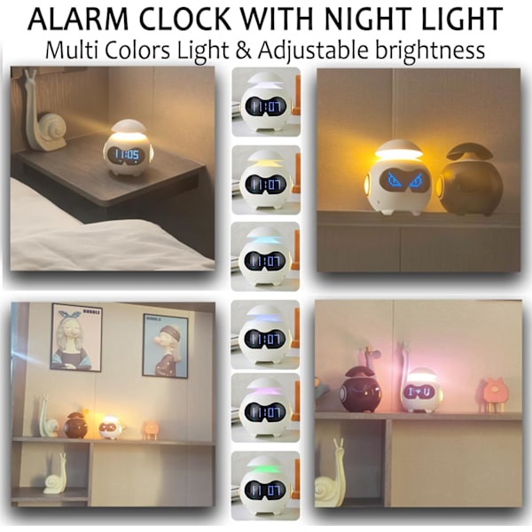 2024 Present Alarmklocka med Dubbla Alarm Söt Känslor, Bluetooth-högtalare, Sängbords LED Nattlampa, Digital Alarmklocka för Sovrum-USB-driven,