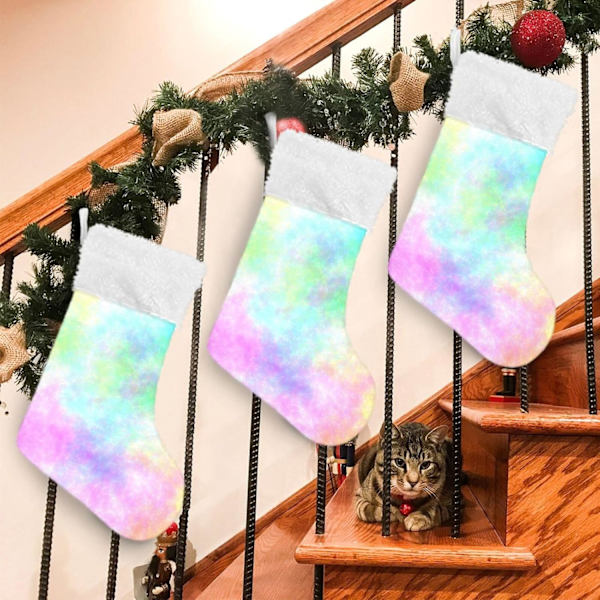 Julklapp, personliga julklappsstrumpor set om 2 lila Tie Dye regnbågsutskrift 45,7 cm julstrumpor hängande prydnad spis för B