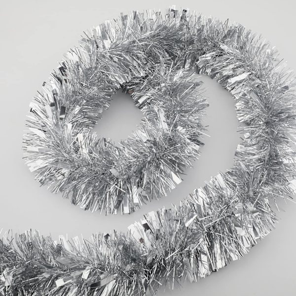 25 ft lang rulle sølv tinsel twist guirlande, skinnende metalliske folie dekorationer