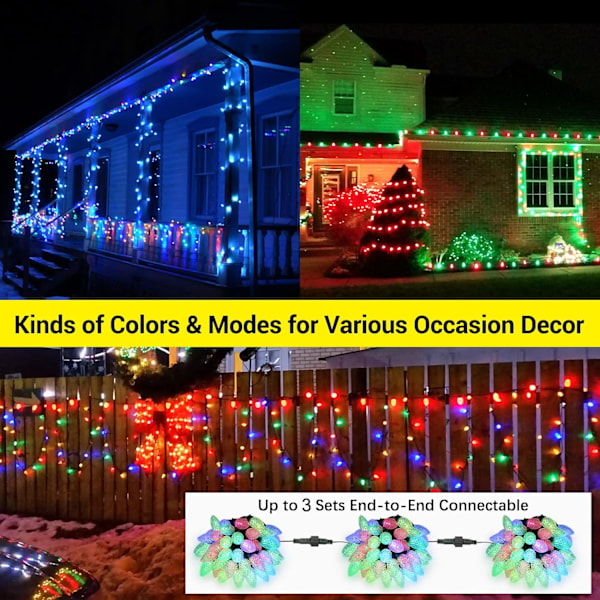 RGB C9 Julbelysning Utomhus, 66ft 100 LED Färgväxlande Julgransljus, Anslutningsbara Fjärrkontroll Julgransljus, Dimbara
