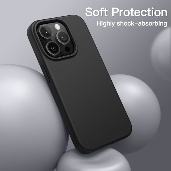 Silikone Etui til iPhone 14 Pro Max 6.7-Ih, Siy-Soft Touch Fuld Beskyttende Telefon Etui, Stødsikkert Cover med Mikrofiberforing (Sort) Sort