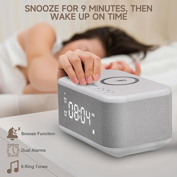 Väckarklocka Högtalare Trådlös Laddare, Digital Sovrum Bluetooth, Väckarklocka Dimbart Ljus Sovrum Dubbel Alarm Snooze Dimmer 12 24H RGB Natt