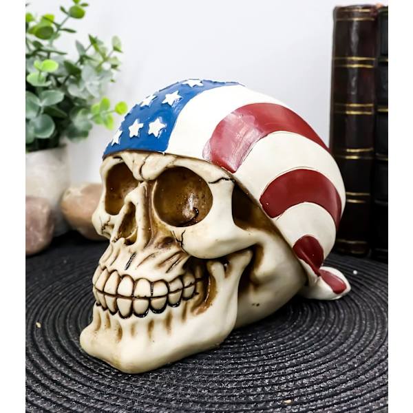 Ebros Gave Patriotisk Amerikansk Flag Stjerne Spangled Banner Bandana Biker Skull Dekorativ Figur Macabre Samleobjekt 4. Juli Frihed Uafhængighed