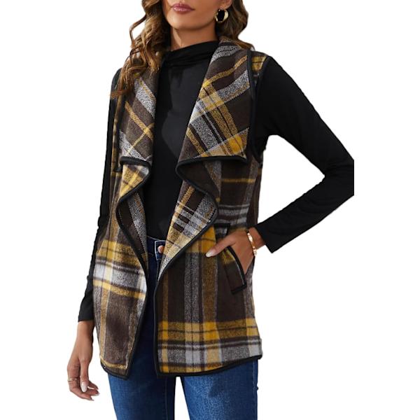 Kvinnor Väst Krage Öppen Fram Buffalo Plaid Ärmlös Kavaj Jacka Kappa med
