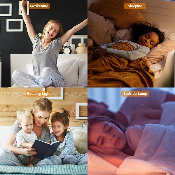 Vækkeur med solopgangslys, solopgangs- og solnedgangssimulering, hvid støj-maskine til tunge sovende, børns soveværelse, dobbelte alarmer, snooze-lyd