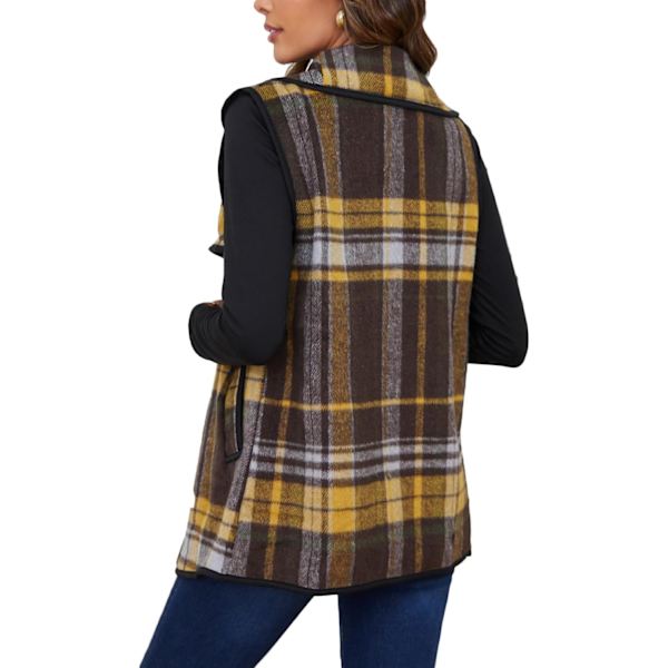 Kvinnor Väst Krage Öppen Fram Buffalo Plaid Ärmlös Kavaj Jacka Kappa med