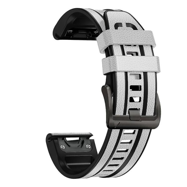 For Garmin Fenix 7 Quick Release Silikone Læder Rem HTK White