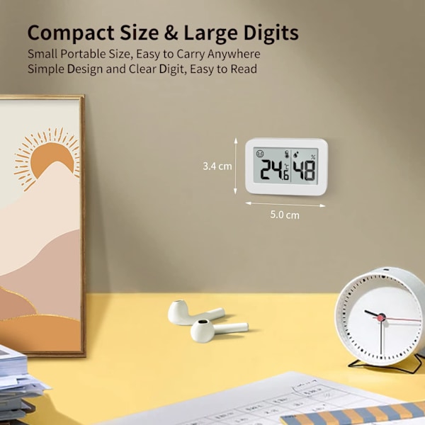 2-pak Mini Hygrometer Indendørs Termometer - Digital Fugtighedsmåler