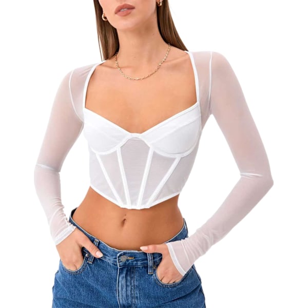 Kvinners Sweetheart Neck Sheer Mesh Langærmet Bustier