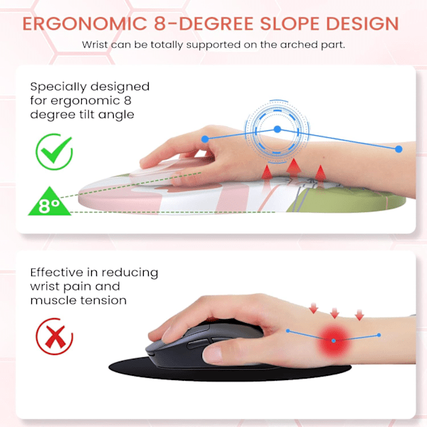 Ergonomisk musmatta med handledsstöd, stor musmatta med handledsstöd, bekväm skrivbordsmatta med minnesskum, datormusmattor för