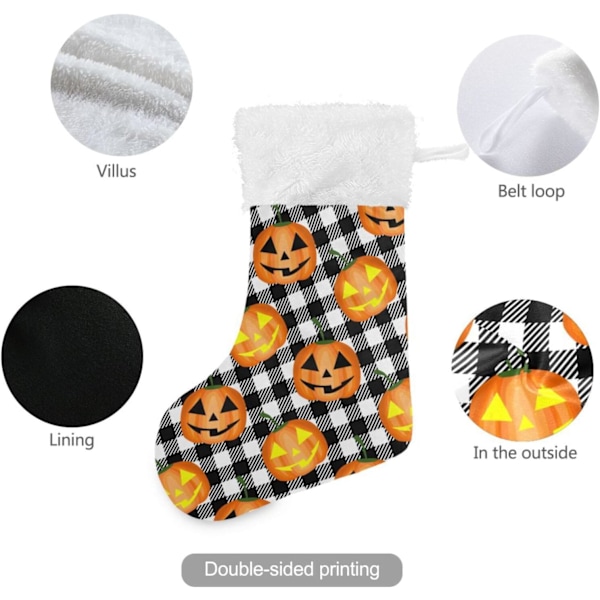 Jule-Strømpe, Personlige Jule-Strømper 2-pak Halloween Græskar Sort Buffalo Plaid 45,7 cm Jule-Strømper Hængende Ornament Pejs