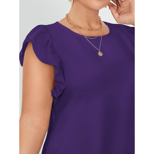 Plus Size Sommer Casual Kjole Ruffle Cap Sleeve Rund Hals Løs Midi Tunika