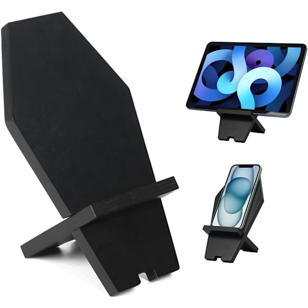 Kisteformet Telefonholder med Ladehul - Træ Kiste Mobiltelefonholder - Bord Tablet Holder Mobil Stand til iPhone iPad Tablets og Andre Telefoner