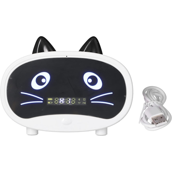 Digital väckarklocka högtalare, tecknad katt väckarklocka med temperaturdisplay, dubbel väckarklocka, Bluetooth-högtalare, FM-radio, handsfree-samtal för sovrum