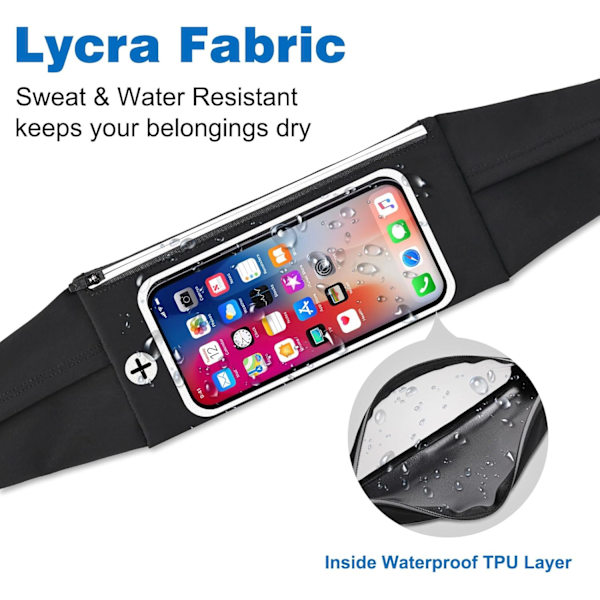 Løpebelte for telefon - Fitness midjeveske med refleksstripe og justerbart bånd for jogging