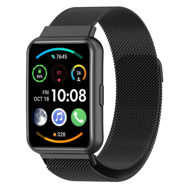 Milanolainen magneettinen solkirannekehihna Huawei Watch Fit 2:lle Sports, hengittävä korvaava ranneke Huawei Watch Fit 2:lle Black