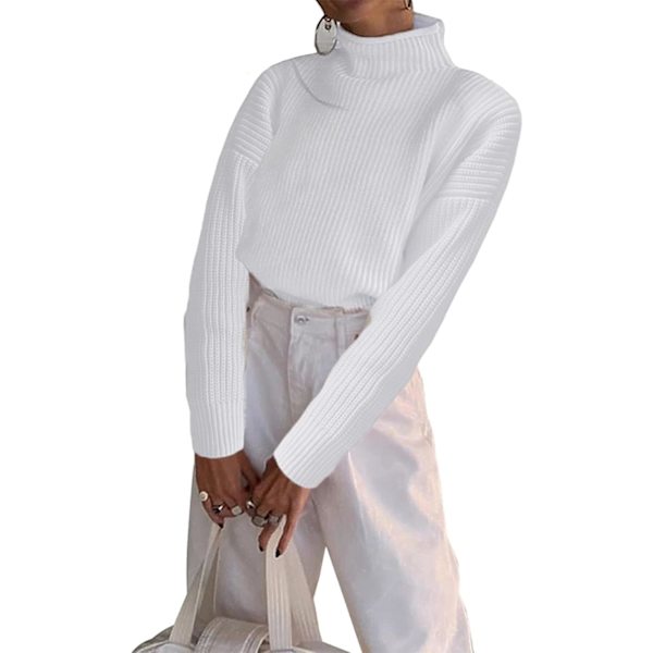 Dame Skulderpude Sweater Top Ærmeløs Turtleneck Pullover Vest Bred