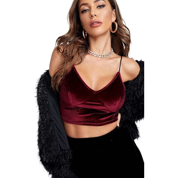 Kvinde PU Læder V-hals Spaghetti Stropper Cami Crop Top