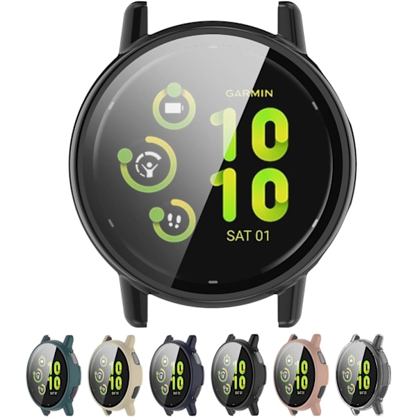 Smartwatch Full Coverage PC Skyddsfodral med Härdat Glas Skärmskydd Kompatibelt med Garmin Vivoactive 5, Mjukt och Tåligt (Svart) Bl