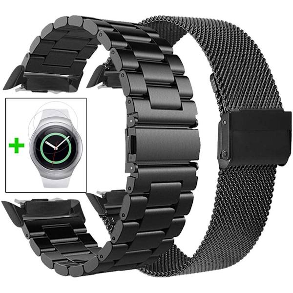 Kompatibel med Gear S2 Bands Sets, 2 Pack Rustfrit Stål Metal Rem, + Mesh Loop Udskiftningsarmbånd Rem til Gear S2 Sport Smart Watch 2